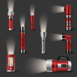 Flashlights with light beam realistic set Vector Image