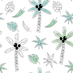 seamless pattern with palm trees and branches hand vector image