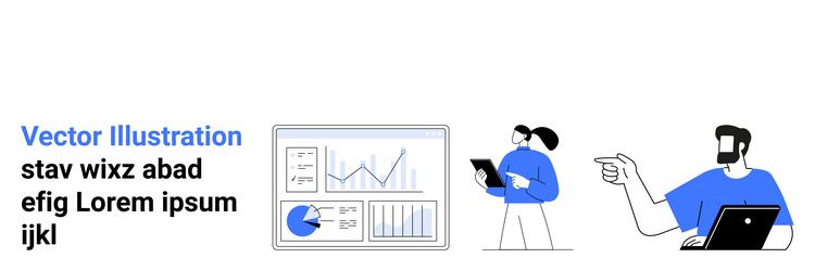 team analyzing charts and data with digital vector image