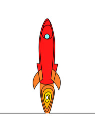 abstract color rocket as continuous line drawing vector image