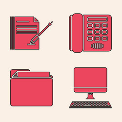 set computer monitor with keyboard blank notebook vector image