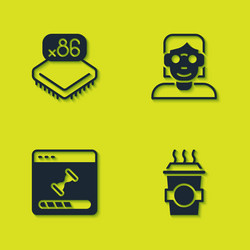 set processor with microcircuits cpu coffee cup vector image