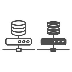 Data storage line and glyph icon computer server vector