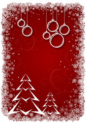 Red christmas background with bolls and tree vector