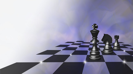 foggy poster with 3d chess pieces on a chessboard vector