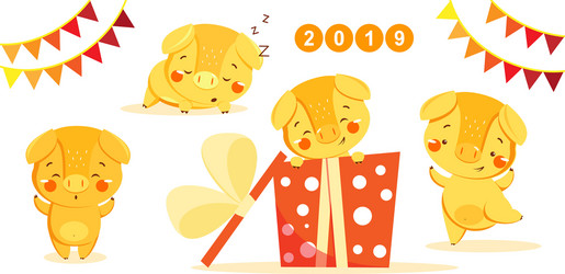 Happy new year greeting card with cute pig Vector Image