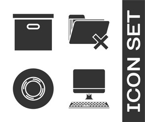 set computer monitor with keyboard carton vector image