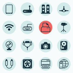 set of 16 computer hardware icons includes vector image