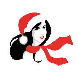 Woman in Santa Hat Portrait Vector Image