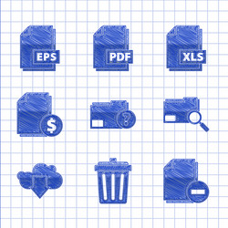 set unknown document folder trash can vector