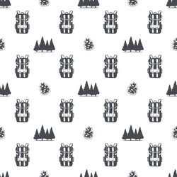 camping pattern with backpack trees and pine cone vector image