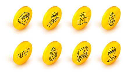 set line map pointer with taxi car key remote vector image