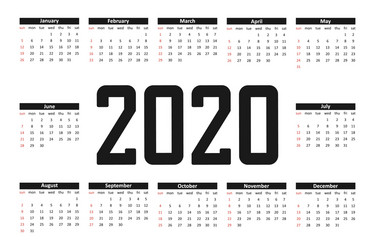 2020 calendar template simple basic grid vector image