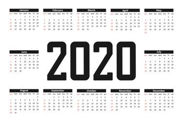 2020 calendar template simple basic grid vector