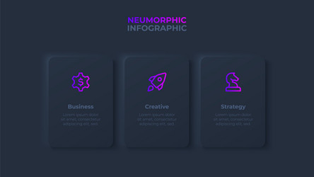 dark neumorphic template with 3 rectangle elements vector image