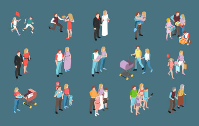 family isometric icons set vector