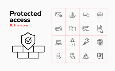 Protected access line icon set fingerprint vector