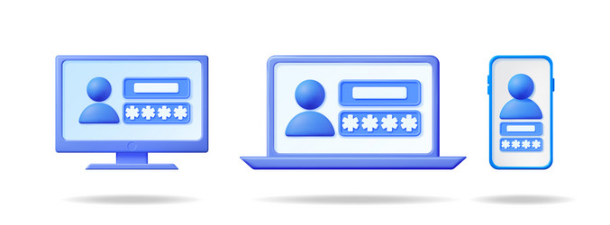 3d set of user login access vector image