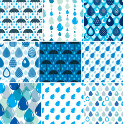Raindrops & Umbrellas - Seamless Patterns vector