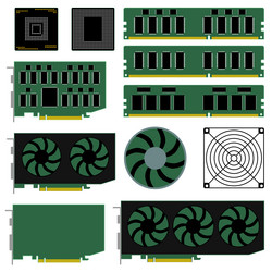 set of pc hardware and computer parts isolated vector image