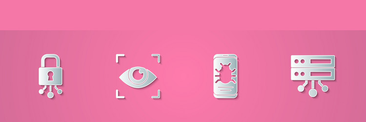 set paper cut cyber security eye scan system bug vector image