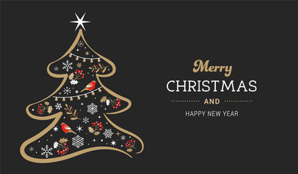 Elegant gold and black christmas tree with xmas vector