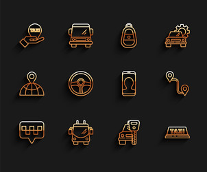 set line map pointer with taxi trolleybus hand vector image
