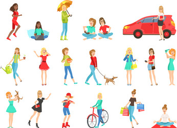 women and girls different lifestyle activities set Vector Image
