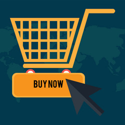 Buy on line with shopping cart vector