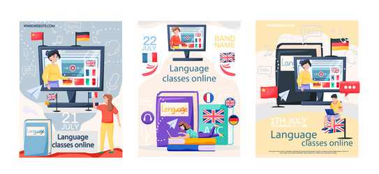 Language classes online banners set foreign vector