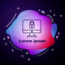 Purple line lock on computer monitor screen icon vector