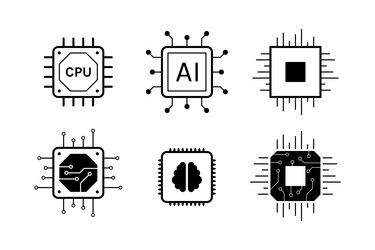 tech circuit icons set for hardware design vector image