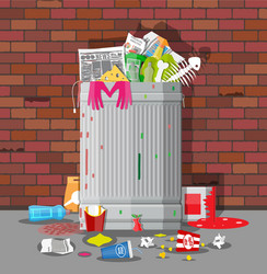 Garbage bin full of trash overflowing container vector