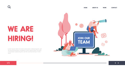 landing page with women and computers referring vector image