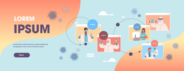 scientists in web browser windows developing vector image
