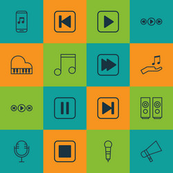 set of 16 multimedia icons includes mike vector