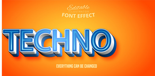 Techno text 3d editable font effect vector