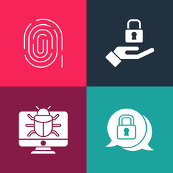 set pop art cyber security system bug on monitor vector image