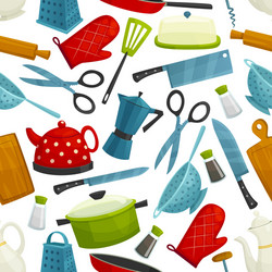 Cooking utensils kitchenware seamless pattern vector