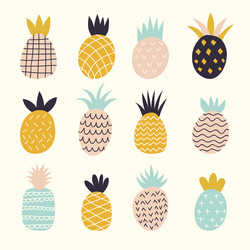 Doodle pineapples colored decorative abstract vector