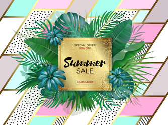 Sale square summer tropical leaves frame vector