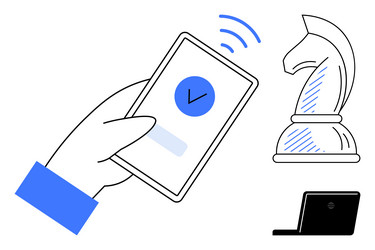 hand using mobile phone with checkmark chess vector image