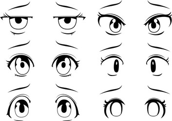 monochrome cute anime-style eyes with a sad vector