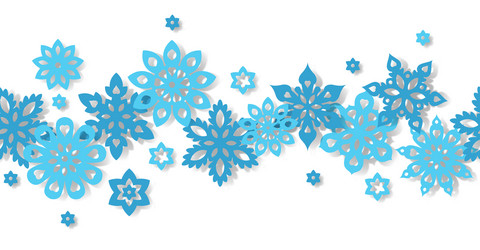 Seamless border snowflakes isolated on white vector