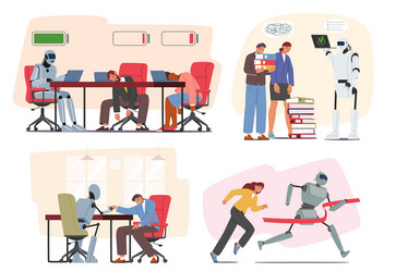 robot versus human in office set futuristic vector