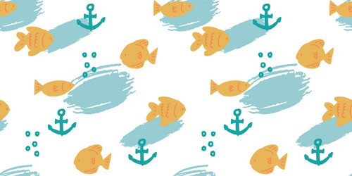 seamless pattern with hand drawn fish vector