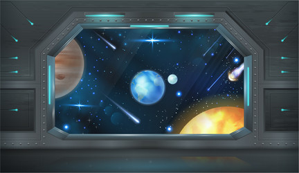 spaceship window with space scene vector image