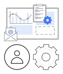 data analytics dashboard with gear email vector image