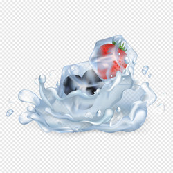 Frozen strawberry and blueberry drop in water vector