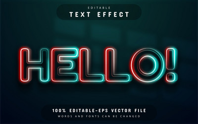 Hello text effect neon style vector